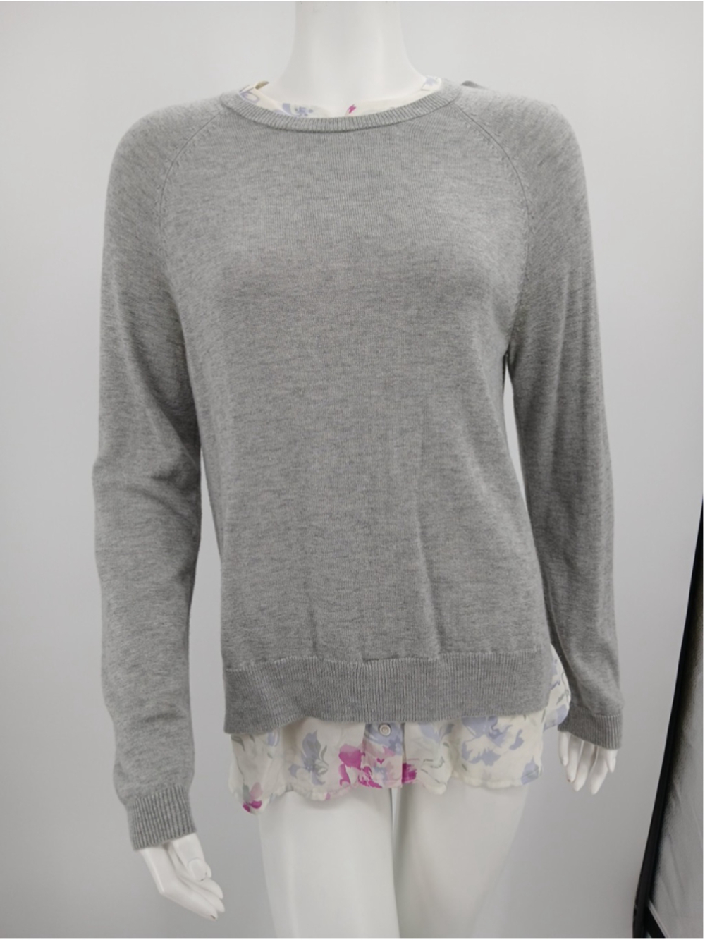 Joie Sweater Womens Size M Gray Wool Blend Floral Built In Blouse